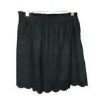 J.Crew Scalloped Linen-Cotton Pull On A-line Mini Skirt Black Size 10 Photo 3