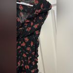 ZARA  sheer black floral red roses ruched small ruffle cocktail party Dress Photo 5