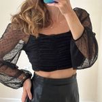Boohoo Black Mesh Ruched Front Long Sleeve Crop Top Sz 8 Photo 0
