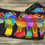 🦜 Laurel Burch Parrots Silk Scarf‎ | Multicolor Birds | 26x14” Vintage Art Black Photo 0