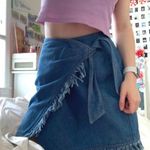 Neiman Marcus Denim Wrap Skirt Fringe Photo 5