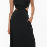 Aritzia  BABATON Cella Satin Dress Black Size Large Open Back Midi Photo 0