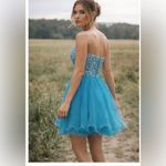 NWT Narianna Corset Back Strapless Blue Tulle Babydoll Dress M Green Size M Photo 2