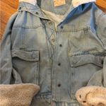 Free People Ariel Jean Jacket Medium Sherpa Lined Bomber Luxe Bohemian Fall Cozy Photo 2