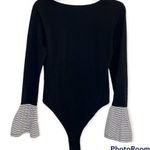 Abound Women’s Black Striped Long Sleeve Bodysuit Size Medium Photo 1