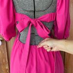 OPT Hot Pink Open Back Scalloped Edge Puff Sleeve Midi Dress Photo 10