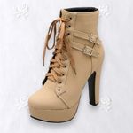 NEW Tan Cream High Heel Buckle Ren Fair Witchy Wench Platform Lace Up Boots 7.5 Photo 1