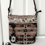 Myra Junoesque Brown Taupe Cream Mixed Media Stitched Crossbody Messenger Bag Photo 2