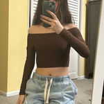 Aerie Smoothez‎ by  Off the Shoulder Top XS Brown Photo 0