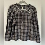 Anthropologie Akemi + Kin Beaded Pearl Button Long Sleeve Top Grey Plaid Size S Photo 1