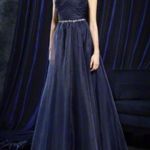 Lulus Tulle Maxi Dress Navy Blue Embroidered Strapless Evening Gown Size M NWT Photo 2