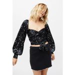 Urban Outfitters  Smocked Tie Back Top Sz L Black Floral‎ Long Sleeve Whimsigoth Photo 12