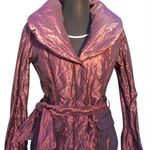 Cache Berry Metallic Sheen Jacket Lined Belt Puffer Exaggerated Collar NWT $238 Red Size M Photo 9