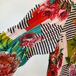 Bohemian Bright Floral Tunic Top Lightweight Stretch Blouse Ruffle Modest Office Pink Size L Photo 8