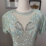 Vintage 80s Lillie Rubin Pastel Green Silk Beaded Sheath Cocktail Dress 4 Photo 2