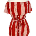 Faithfull the Brand  Amalfi Rust Red Striped Off-Shoulder Dress Size Small Photo 0