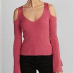 EXPRESS Off-the-Shoulder Cold Shoulder Ribbed Pink Sweater Stretch Ruffle Sleeve Photo 0