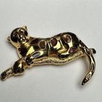 Premier Designs Leopard Wild Cat Rhinestone Brooch Pin Gold Tone & Enamel Photo 0