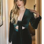 Bronx & Banco Emerald Green Velvet Wrap Waist Long Sleeves Jumpsuit Size Medium Photo 12