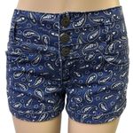 Wall Flower  High Rise Waist Blue Paisley Cuffed Stretch Shorts Juniors 9 Photo 1