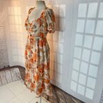 Seven Wonders Orange Cream Lizbeth Floral Sweetheart Neck Midi Dress Size 6 Photo 3