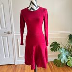 Sandro  Red Knit Long Sleeve Holiday Midi Dress Christmas size Medium Photo 4
