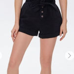 Forever 21 cuffed paper bag tie black denim shorts Photo 0
