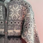 Vintage Fairisle Gray Navy Wool Cardigan Sweater Womens Deer Nordic Cabincore Size L Photo 4