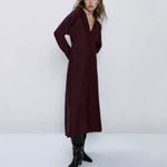 ZARA  NWT V neck long sleeve midi knit dress Photo 7