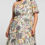 ESTELLE‎ Women's 3X Wildbloom Midi Dress Floral One shoulder Short Puff Sleeves Blue Photo 0