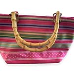 Tianni Mini Handbag Bamboo Handles Magnetic Button Stripe Pattern Multi Photo 0