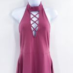 EXPRESS Lace Up Choker Sleeveless Skater Backless Mini Dress Mauve Large Photo 4
