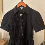 J.Crew Smocked Shirt Dress Mini Black Button Front Poplin Cotton NWT Size XXS Photo 2