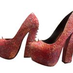 Shoe Republic LA Pink Spiked Confetti Wedged Heels Photo 4