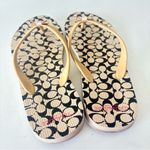 Coach  Flip Flop Sandals Tan Women’s Size 5/6 Signature Gold Bow Photo 6