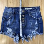 Papaya High Rise Kylie destroyed Blue Denim Jean Shorts Button Fly Raw Hem Small Photo 6