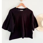 Madewell | NWT | Puff-Sleeve Sweatshirt Tee in Jet Black | Sz M Photo 2