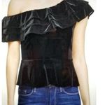 AQUA  Black Velvet One Shoulder Ruffle & Peplum Blouse Top Womens Size Small Photo 1