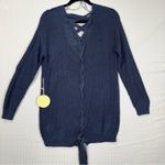 Alythea  Women's Navy Blue Knit Cardigan Sweater Full Lace-Up Braid Back Size S/M Photo 3