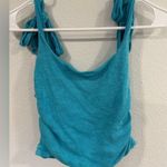 Free People  Aqua Boulevard Bow Tie Strap Ruched Sides Tank - Size Small Photo 4