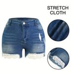 NWT ~ Women's Plus Size Stretch Denim & Lace Blue Jeans Shorts & Frayed Hem ~ 3X Photo 3