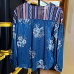 Hailey & Co. Colorful Floral Long Sleeve Blouse Teal Blue Size Medium Oversized Photo 6