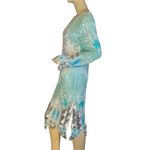 VINTAGE 1980’S ZEBUN AQUA BLUE AND SILVER SEQUINS SILK ABSTRACT PRINT DRESS (M) Size M Photo 5