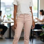 Kate & Mallory Pink Cropped Jeans with Ruffle Hem Size 8 Pink Denim Photo 1