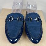 Elie Tahari TAHARI Frenchie Vegan Blue Suede Patent Leather Slip on Mule Loafers Academia 9 Photo 2