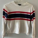 Forever 21  Top Women's Medium White Striped Long Sleeve Cropped Crewneck Photo 0