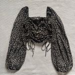 Fiestar Women’s Mesh Cheetah Print Ruched Long Puff Sleeve Crop Top Sz Sm Square Neck Photo 1