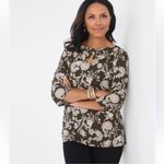 Chico's  Olive Green and Cream Floral Tunic Top 2 12 L Photo 3