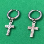 925 Silver Plated Cross Dangle Drop Earrings for Men Women,Cross Earrings,Hoop Earrings,Punk Hip Hop Earrings Photo 1
