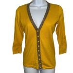 The Limited  Mustard Yellow 3/4 Sleeve V Neck Beaded Trim Cardigan XS Photo 1